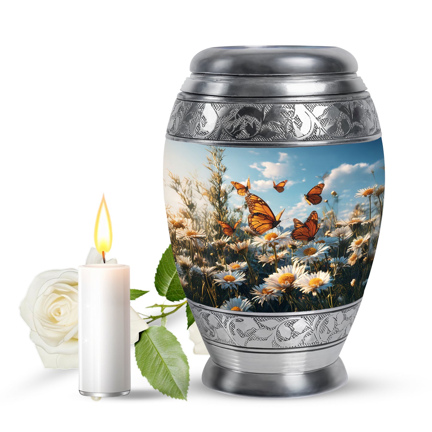 Ethereal Daisy Memorial Cremation Urns - Blue 10-inch, 200 cu in - Yatskia