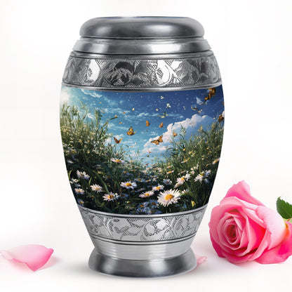 Personalized Refined Daisy Cremation Urns - Blue 10-inch, 200 cu in - Yatskia