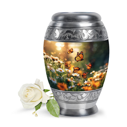 Distinguished Gold Daisy Cremation Urn for Ashes - 10-inch, 200 cu in - Yatskia