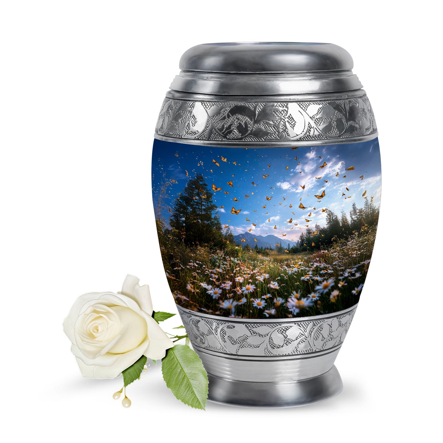 Personalized Blue Cherished Daisy Cremation Urns for Human Ashes - 10-inch, 200 cu in - Yatskia