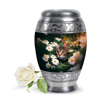 Stunning Green Daisy Sentinel Urn for Human Ashes - 10-inch, 200 cu in - Yatskia