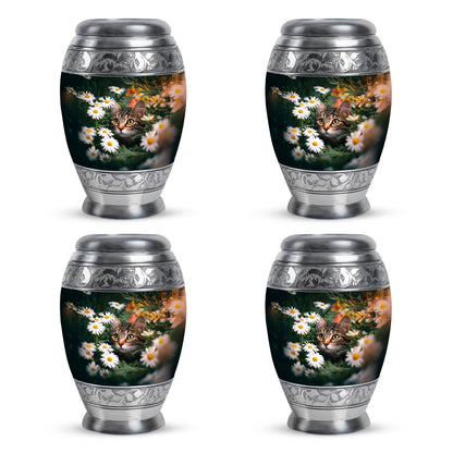 Pine Green Daisy Cremation Urn urn with complimentary velvet bag - royal daisy engraving with decorative scrollwork - 10 inch aluminum urn for cremated remains