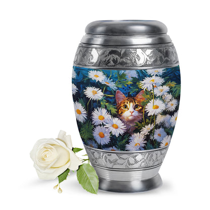 Blue Daisy Reflection Cremation Urns for Human Ashes - 10-inch, 200 cu in - Yatskia