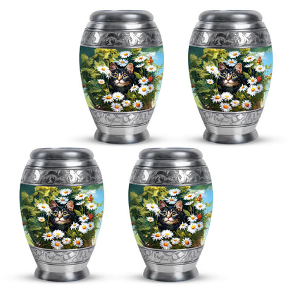 Marigold Yellow Daisy Cremation Urn urn with complimentary velvet bag - royal daisy engraving with decorative scrollwork - 10 inch aluminum urn for cremated remains
