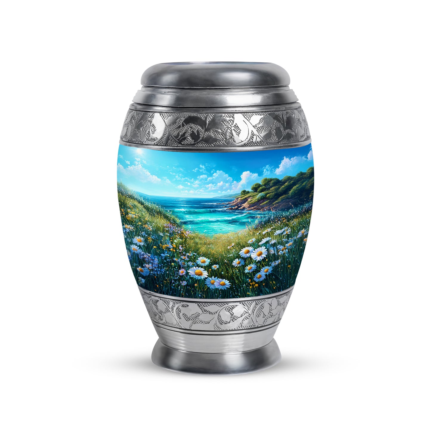 Blue Daisy Cremation Urns - Honored Farewell 10-inch, 200 cu in - Yatskia