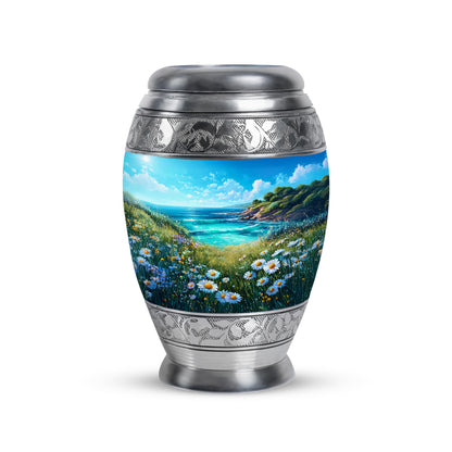 Blue Daisy Cremation Urns - Honored Farewell 10-inch, 200 cu in - Yatskia