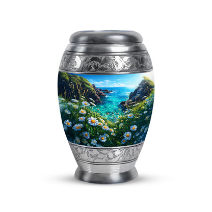 Timeless Blue Daisy Cremation Urn for Ashes - 10-inch, 200 cu in - Yatskia