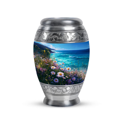 Blue Daisy Cremation Urns - Honored Keepsake 10-inch, 200 cu in - Yatskia