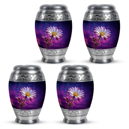 Navy Blue Daisy Cremation Urn urn with complimentary velvet bag - regal daisy design with crown-inspired accents - 10 inch aluminum urn for cremated remains