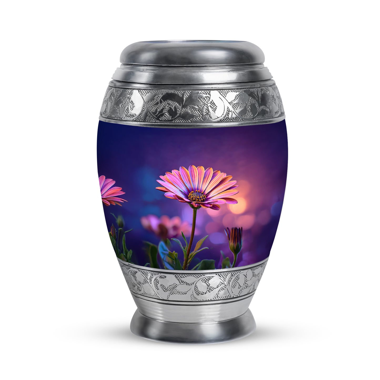 Distinguished Blue Daisy Cremation Urn for Ashes - 10-inch, 200 cu in - Yatskia