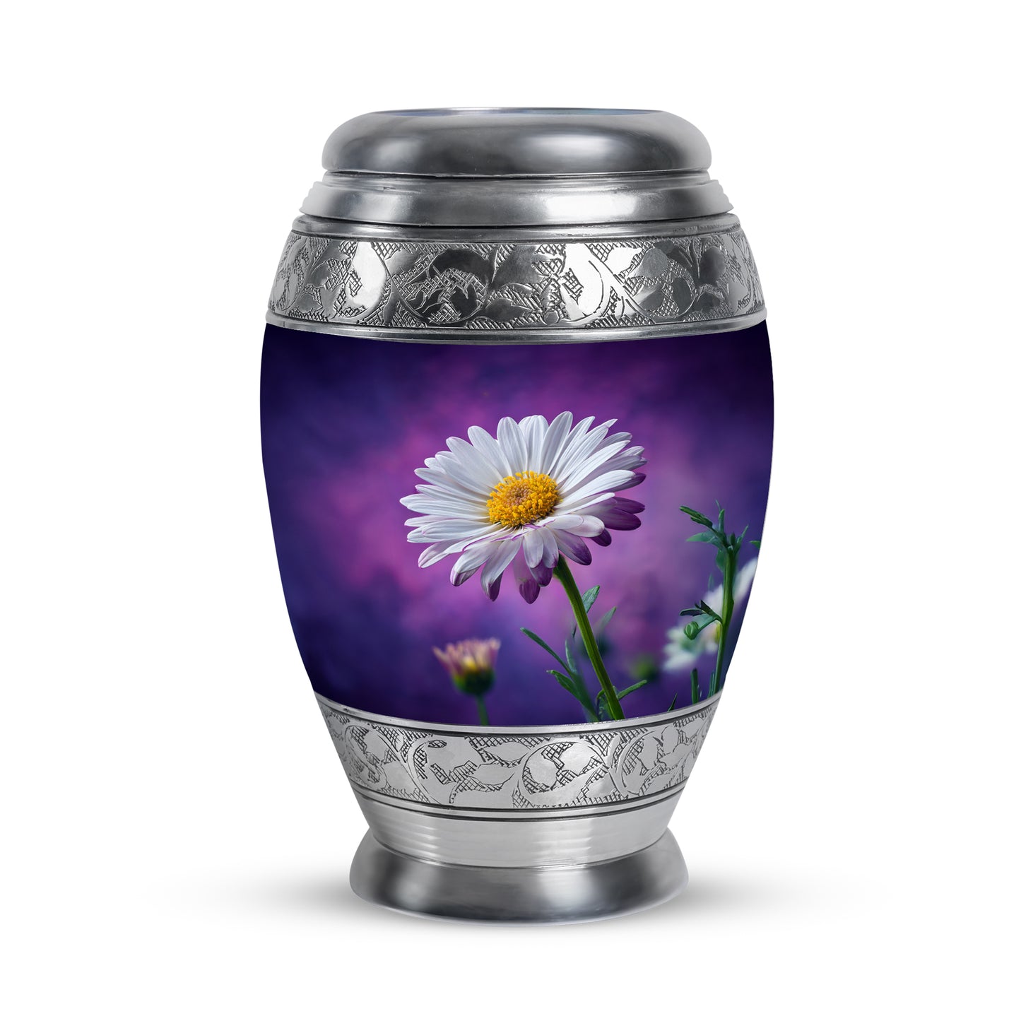Timeless Purple Daisy Cremation Urn for Ashes - 10-inch, 200 cu in - Yatskia