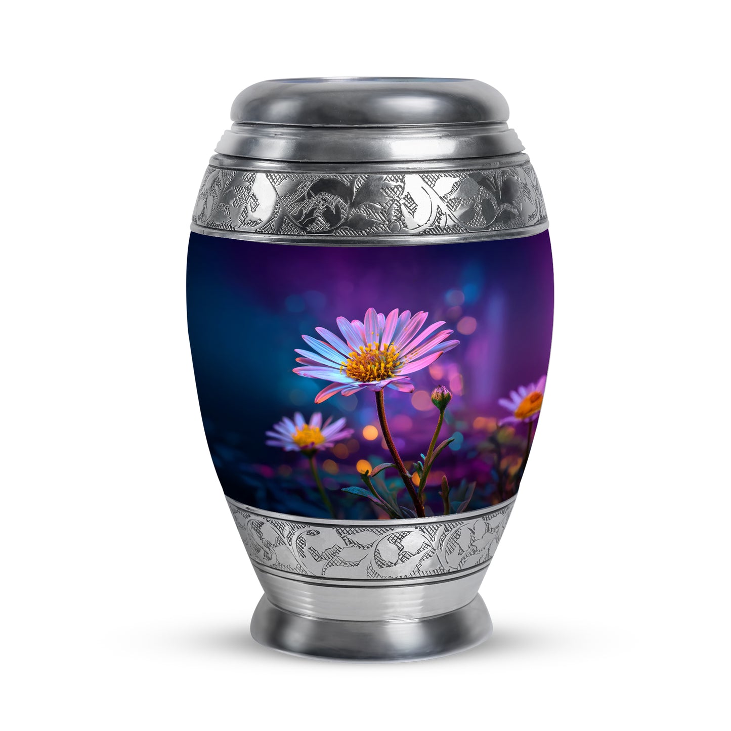 Personalized Purple Steadfast Daisy Cremation Urns for Human Ashes - 10-inch, 200 cu in - Yatskia