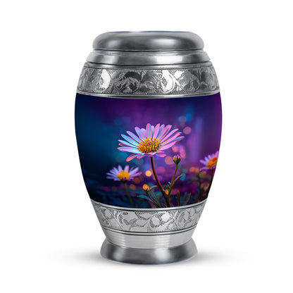 Personalized Purple Steadfast Daisy Cremation Urns for Human Ashes - 10-inch, 200 cu in - Yatskia