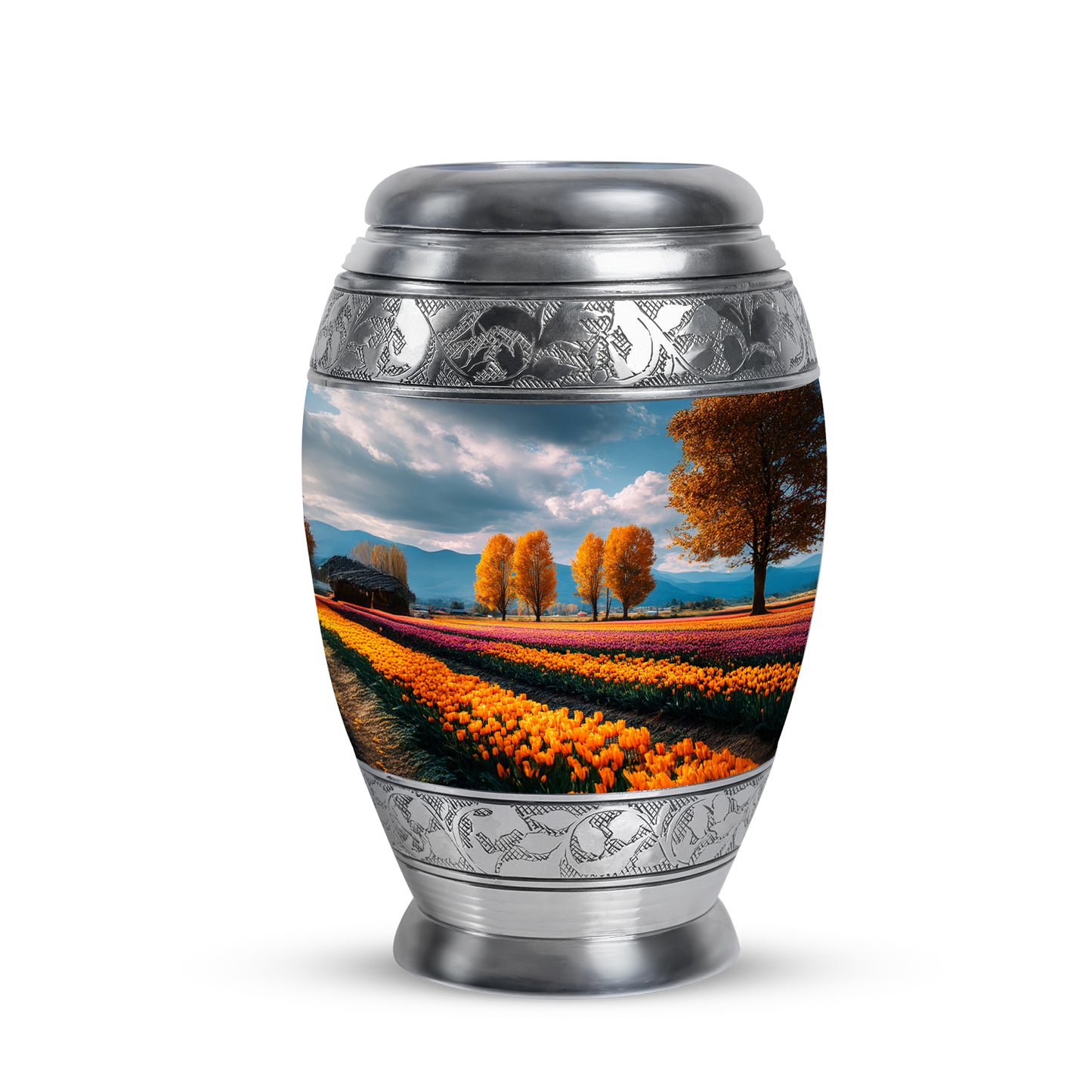 Blue Serene Garden Tulip Memorial Urn for Ashes - 10-inch, 200 cu in - Yatskia