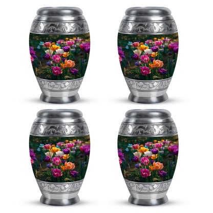 Emerald Green Garden Tulip Cremation Urn urn with complimentary velvet bag - regal garden tulip design with crown-inspired accents - 10 inch aluminum urn for cremated remains