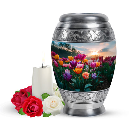 Dignified Blue Garden Tulip Cremation Urn for Ashes - 10-inch, 200 cu in - Yatskia