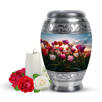 Blue Garden Tulip Promise Cremation Urns for Human Ashes - 10-inch, 200 cu in - Yatskia