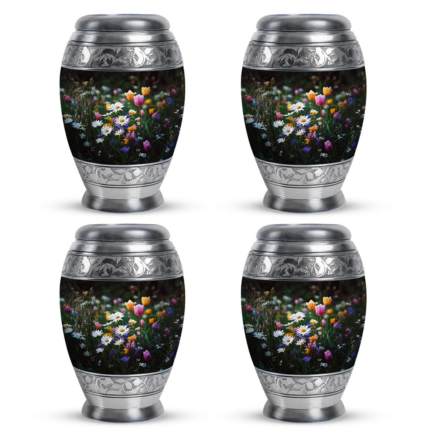 Ebony Garden Tulip Cremation Urn urn with complimentary velvet bag - regal garden tulip design with crown-inspired accents - 10 inch aluminum urn for cremated remains