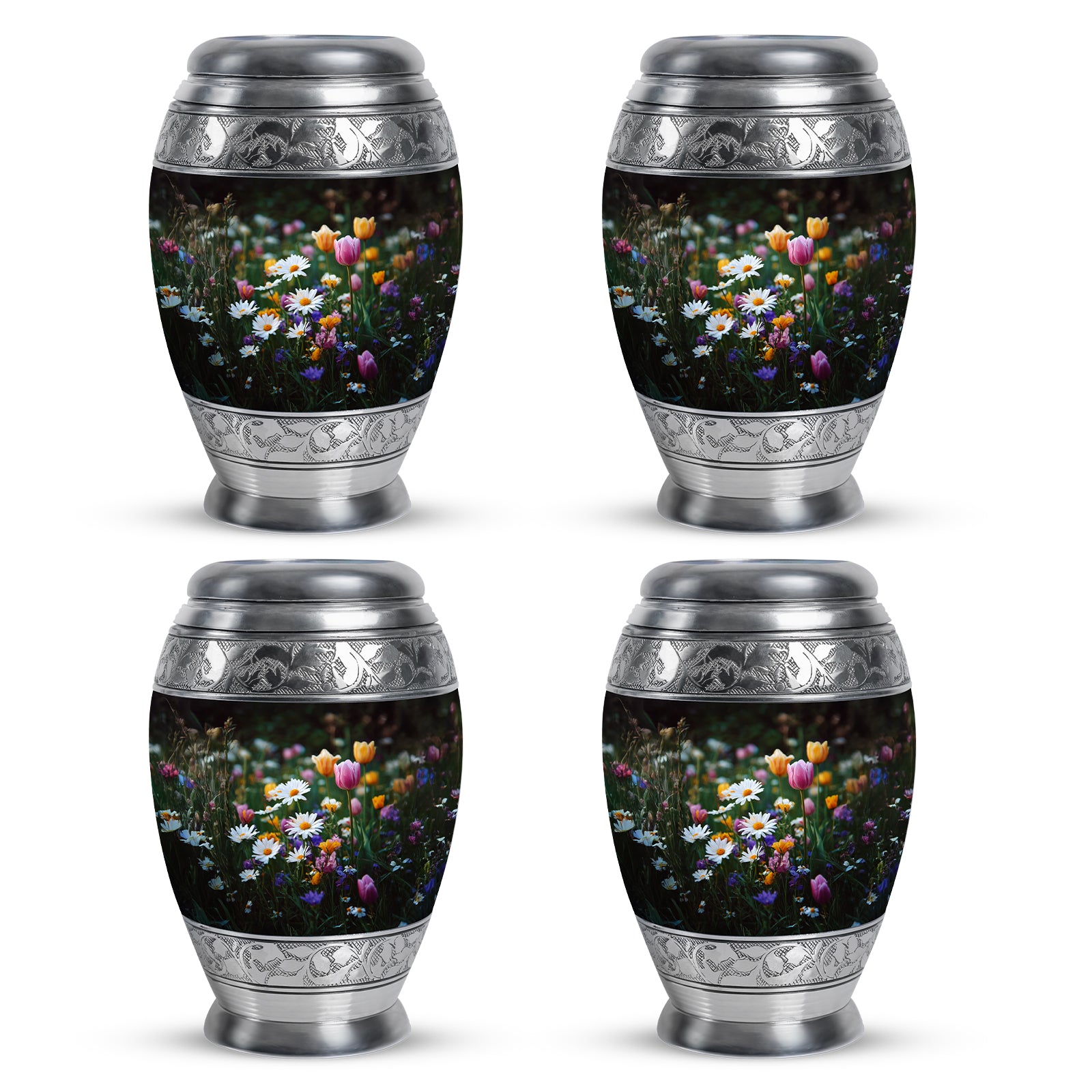 Ebony Garden Tulip Cremation Urn urn with complimentary velvet bag - regal garden tulip design with crown-inspired accents - 10 inch aluminum urn for cremated remains