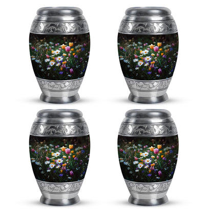 Ebony Garden Tulip Cremation Urn urn with complimentary velvet bag - regal garden tulip design with crown-inspired accents - 10 inch aluminum urn for cremated remains