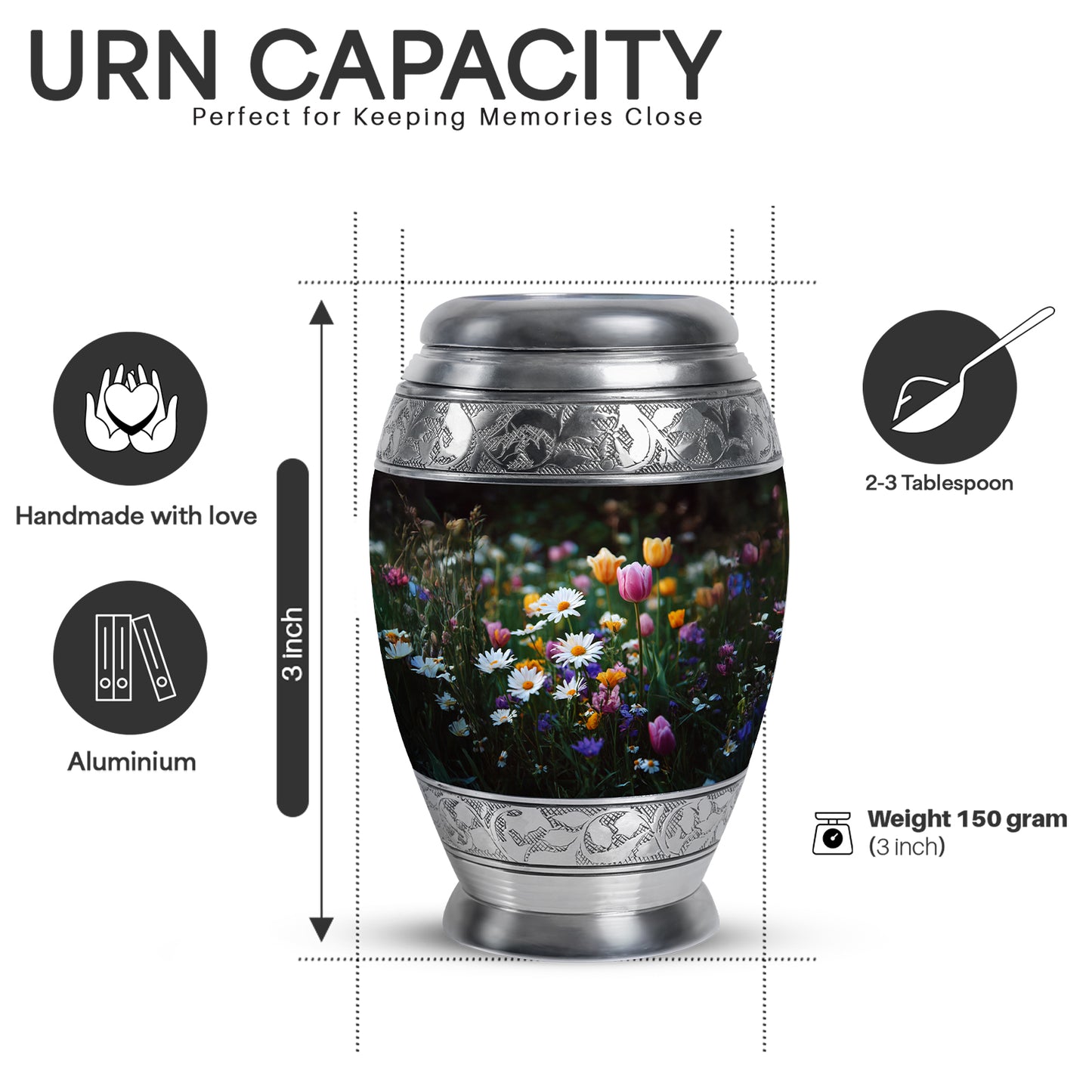 Glossy Black Garden Tulip Cremation Urn lifestyle display on memorial shelf - regal garden tulip design with crown-inspired accents - mini keepsake memorial for portion of cremation ashes
