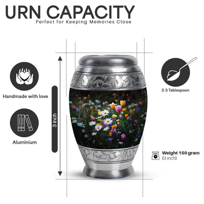 Glossy Black Garden Tulip Cremation Urn lifestyle display on memorial shelf - regal garden tulip design with crown-inspired accents - mini keepsake memorial for portion of cremation ashes
