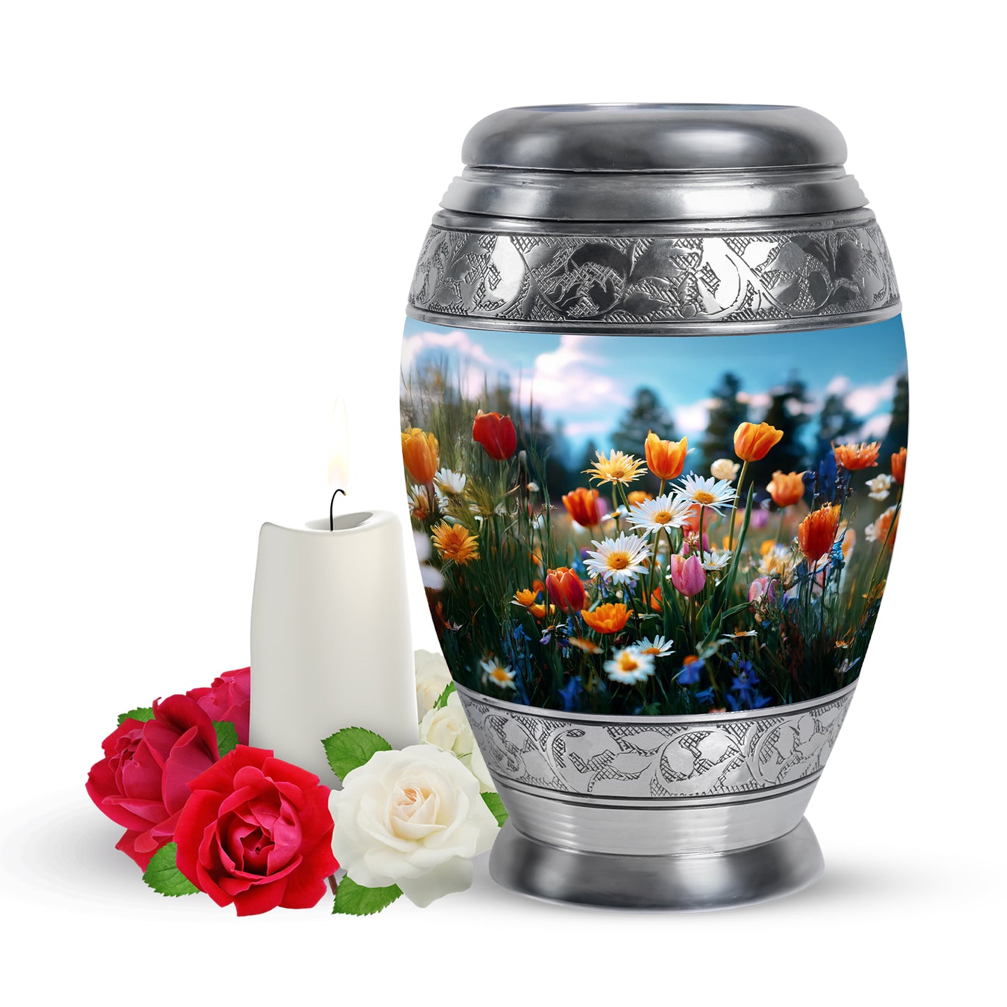 Resplendent Blue Garden Tulip Cremation Urn for Ashes - 10-inch, 200 cu in - Yatskia