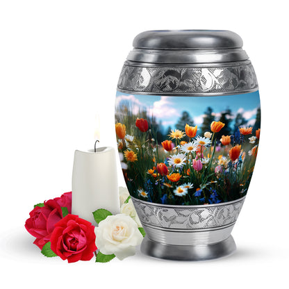 Resplendent Blue Garden Tulip Cremation Urn for Ashes - 10-inch, 200 cu in - Yatskia