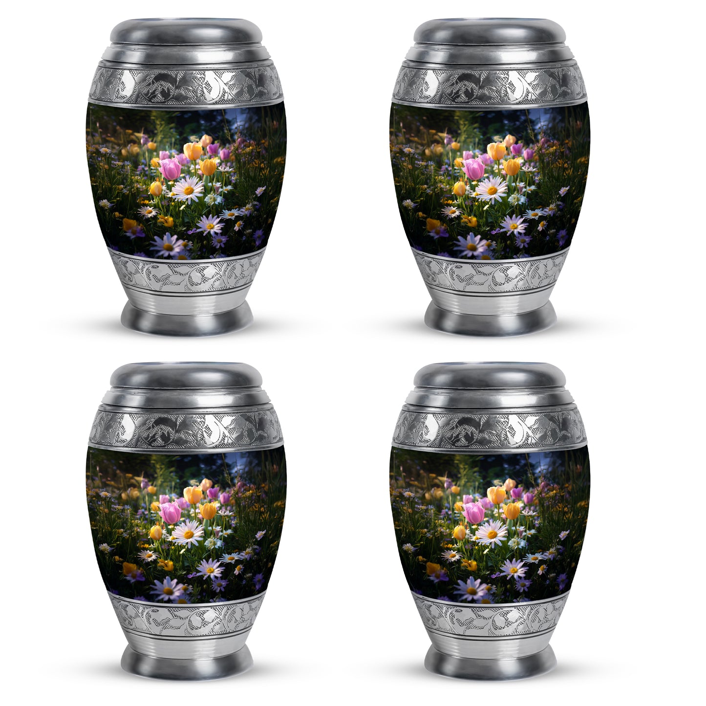 Ebony Garden Tulip Cremation Urn urn with complimentary velvet bag - regal garden tulip design with crown-inspired accents - 10 inch aluminum urn for cremated remains