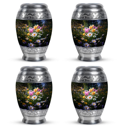 Ebony Garden Tulip Cremation Urn urn with complimentary velvet bag - regal garden tulip design with crown-inspired accents - 10 inch aluminum urn for cremated remains