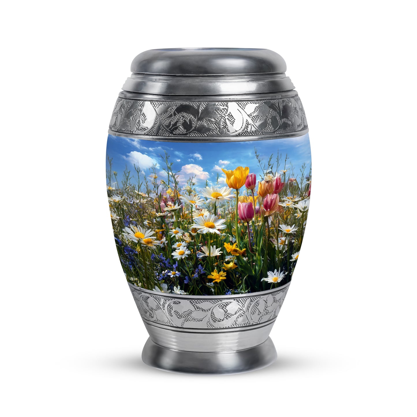 Radiant Garden Tulip Memorial Cremation Urns - Blue 10-inch, 200 cu in - Yatskia