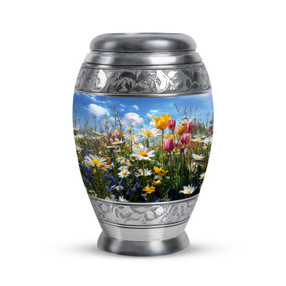 Radiant Garden Tulip Memorial Cremation Urns - Blue 10-inch, 200 cu in - Yatskia