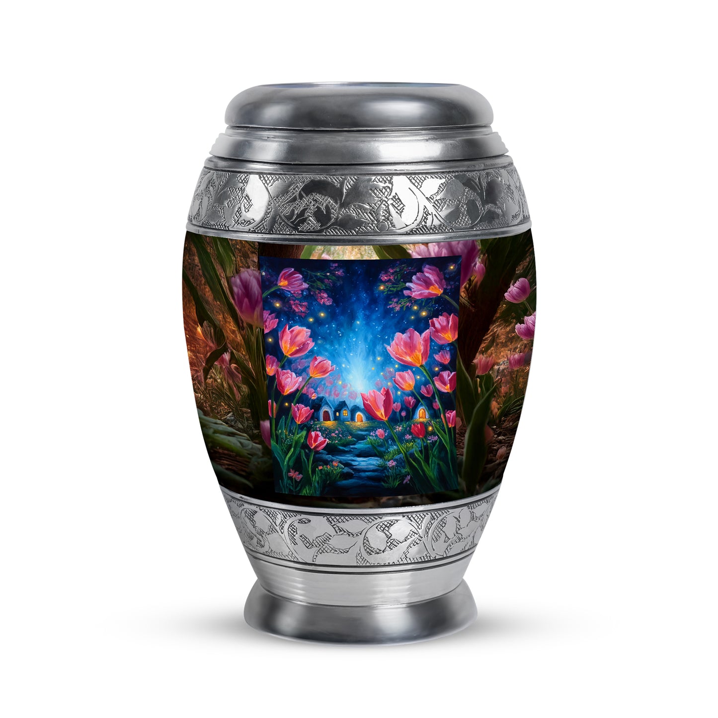 Personalized Refined Garden Tulip Cremation Urns - Gold 10-inch, 200 cu in - Yatskia