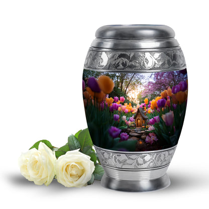 Radiant Garden Tulip Memorial Cremation Urns - Gray 10-inch, 200 cu in - Yatskia