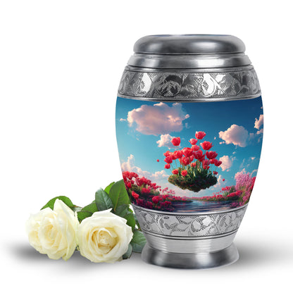 Dignified Blue Garden Tulip Cremation Urn for Ashes - 10-inch, 200 cu in - Yatskia