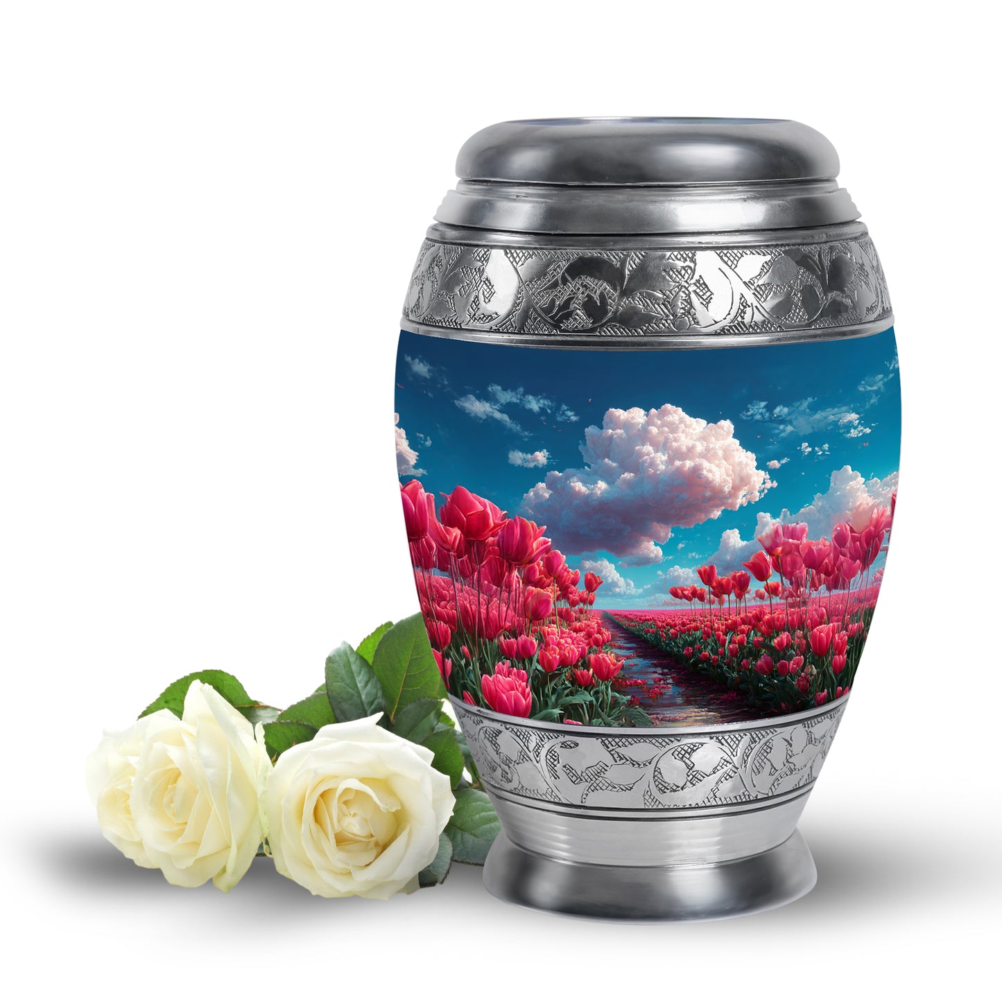 Radiant Garden Tulip Memorial Cremation Urns - Blue 10-inch, 200 cu in - Yatskia
