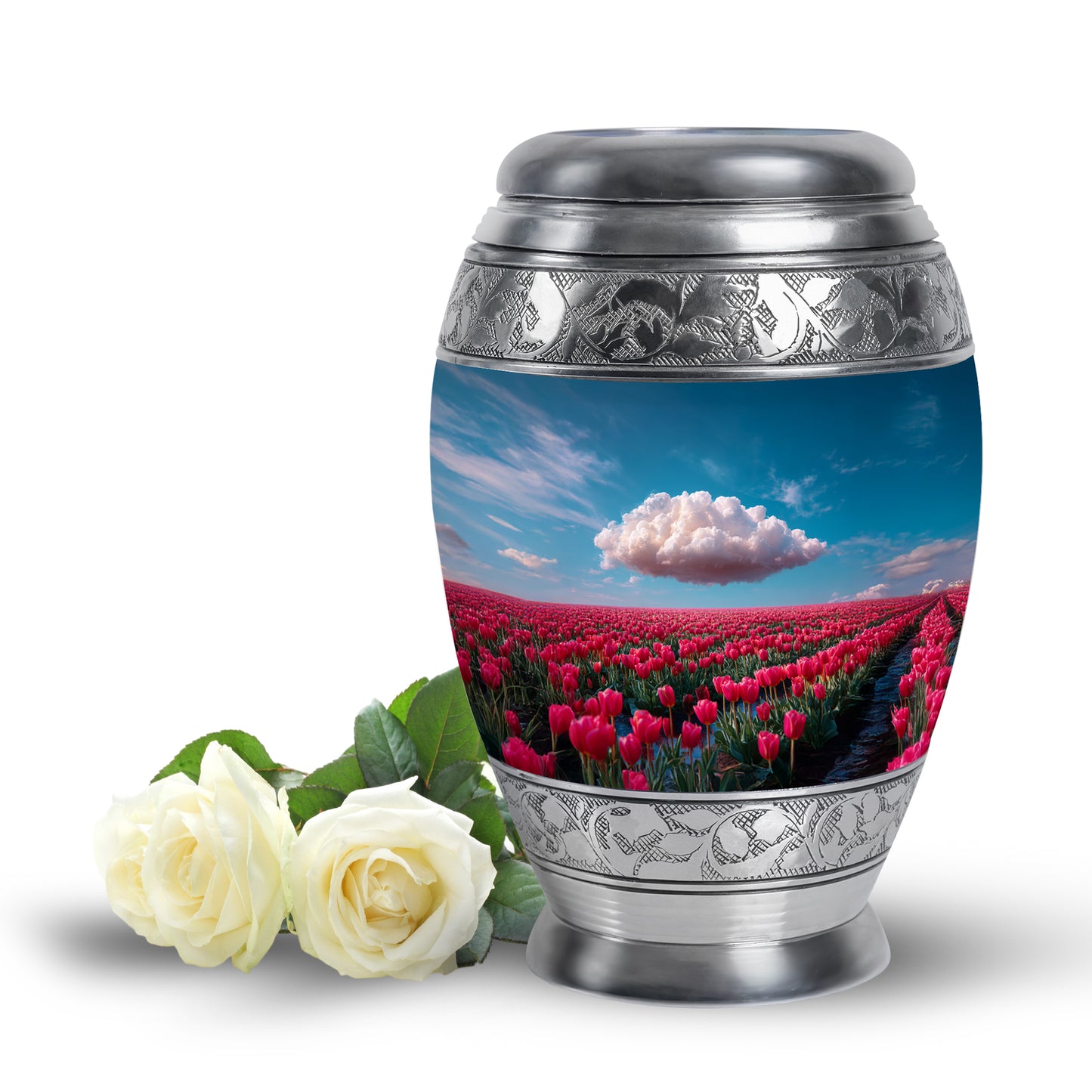 Personalized Garden Tulip Cremation Urns - Eminent Blue 10-inch, 200 cu in - Yatskia