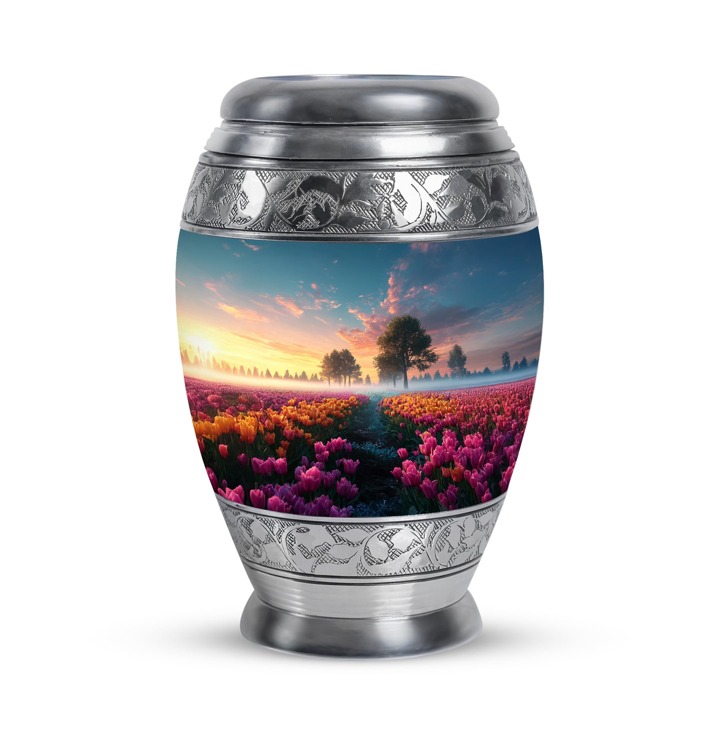 Luminous Blue Garden Tulip Passage Urn for Human Ashes - 10-inch, 200 cu in - Yatskia