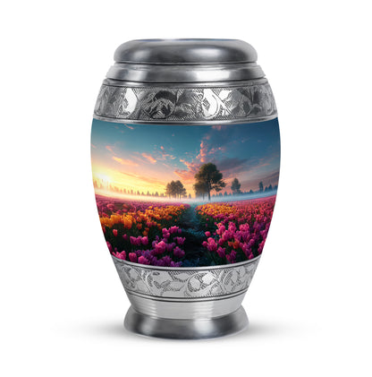 Luminous Blue Garden Tulip Passage Urn for Human Ashes - 10-inch, 200 cu in - Yatskia