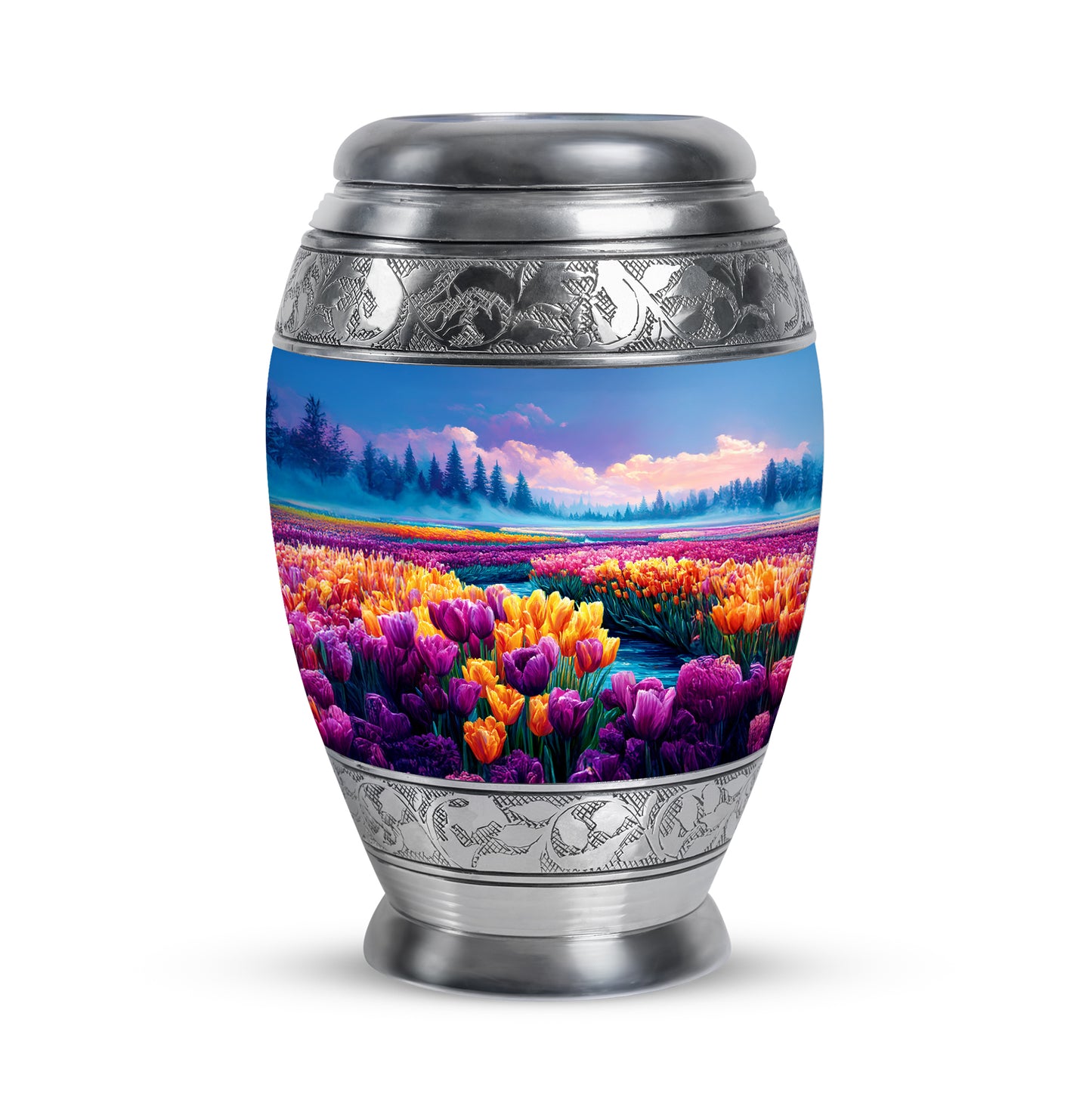 Personalized Blue Garden Tulip Cremation Urns for Ashes - Captivating 10-inch - Yatskia