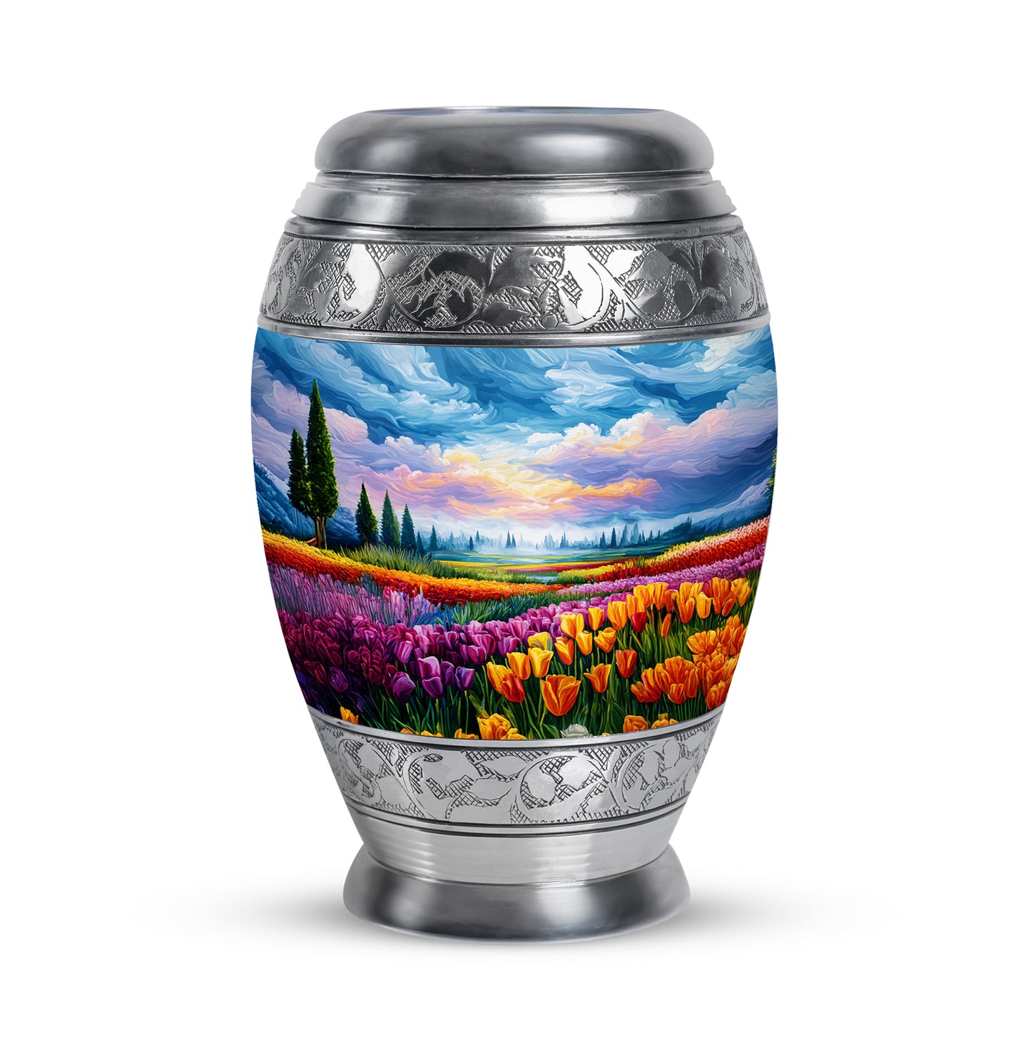 Personalized Elegant Garden Tulip Cremation Urns - Blue 10-inch, 200 cu in - Yatskia