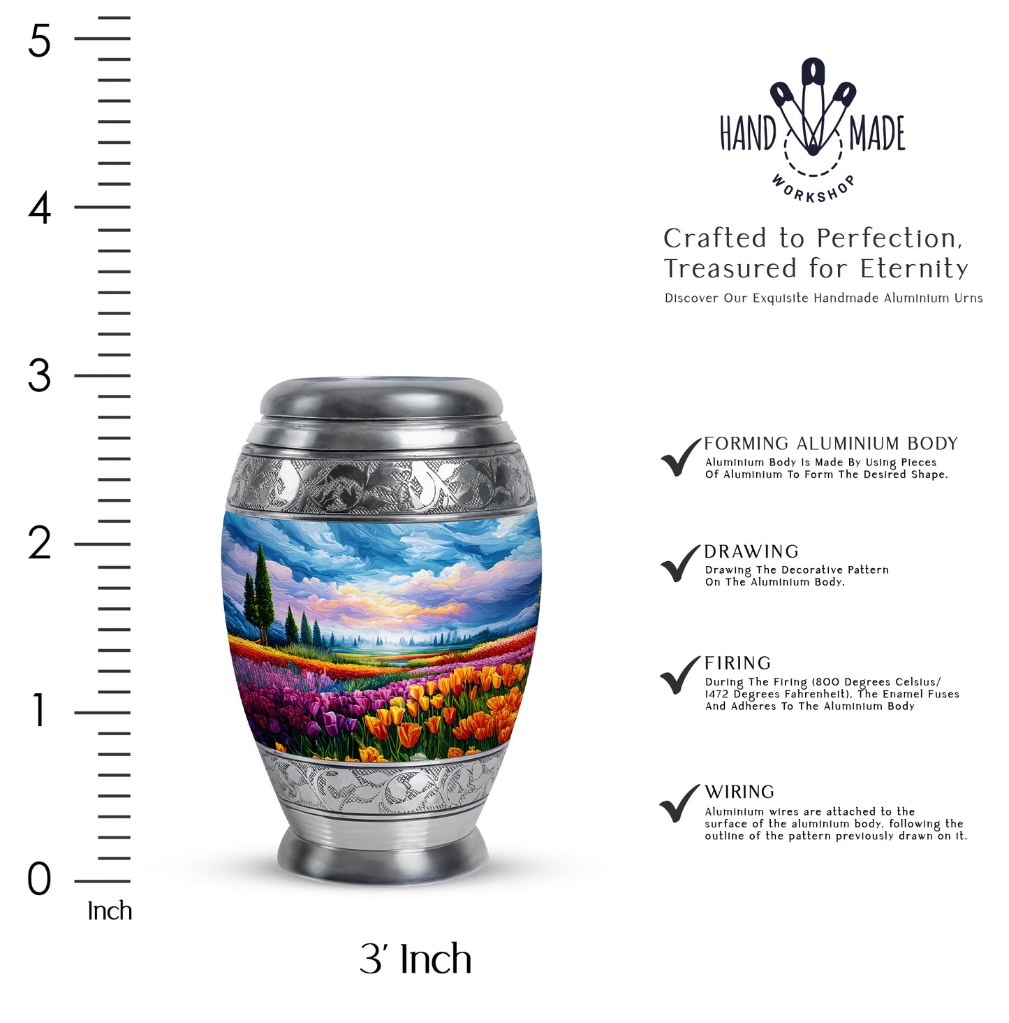 Powder Blue Garden Tulip Cremation Urn lifestyle display on memorial shelf - regal garden tulip design with crown-inspired accents - mini keepsake memorial for portion of cremation ashes