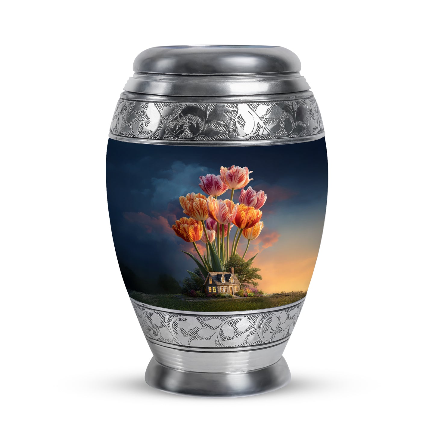 Timeless Blue Garden Tulip Cremation Urn for Ashes - 10-inch, 200 cu in - Yatskia