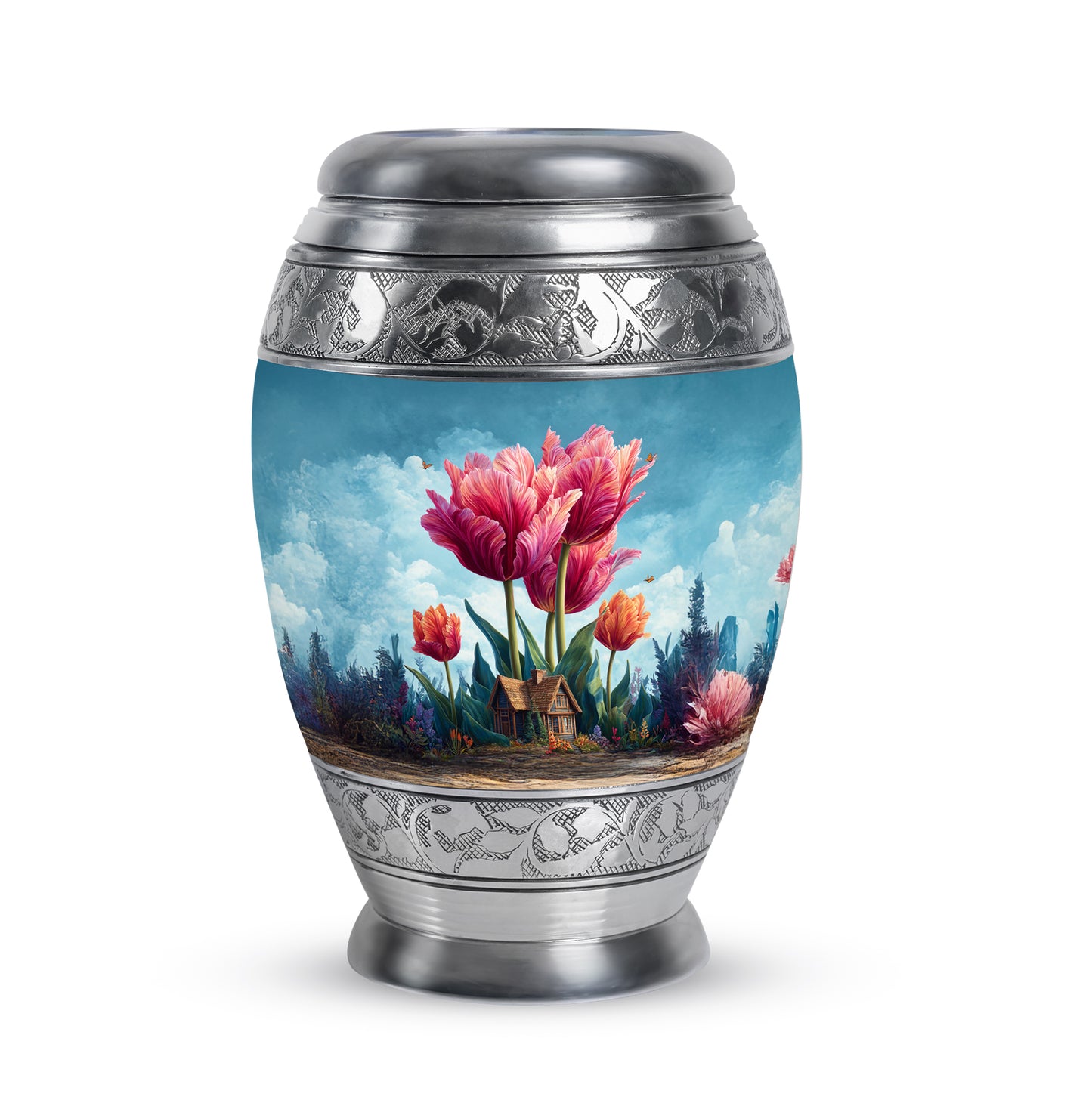 Personalized Blue Revered Garden Tulip Cremation Urns for Human Ashes - 10-inch, 200 cu in - Yatskia