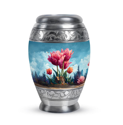 Personalized Blue Revered Garden Tulip Cremation Urns for Human Ashes - 10-inch, 200 cu in - Yatskia