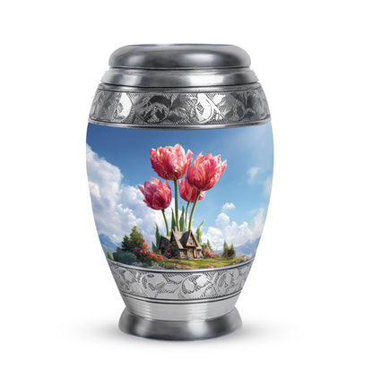 Personalized Eternal Garden Tulip Cremation Urns - Blue 10-inch, 200 cu in - Yatskia