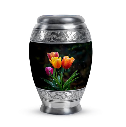 Luminous Black Garden Tulip Solace Urn for Human Ashes - 10-inch, 200 cu in - Yatskia