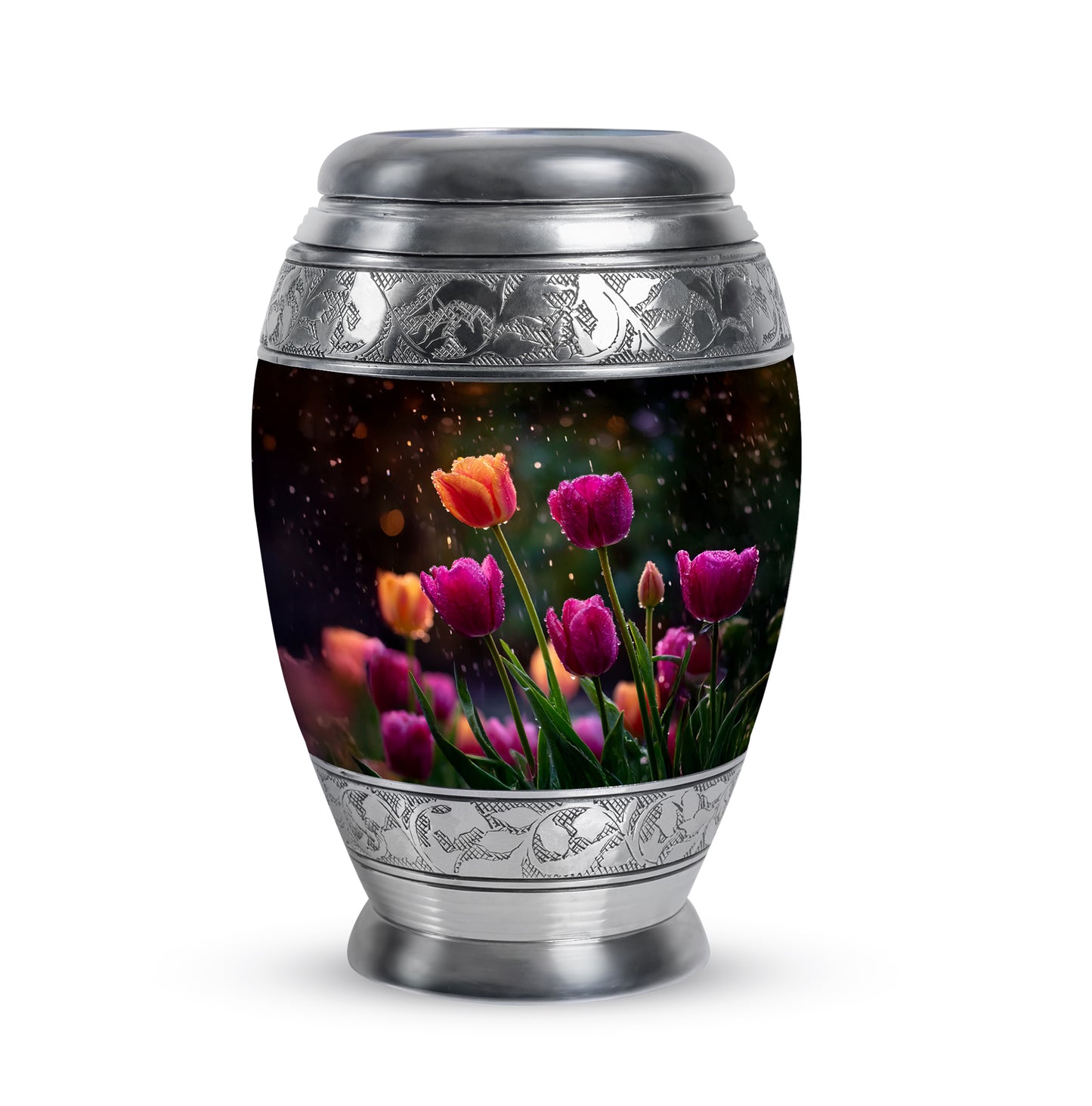 Black Treasured Garden Tulip Cremation Urns for Human Ashes - 10-inch, 200 cu in - Yatskia