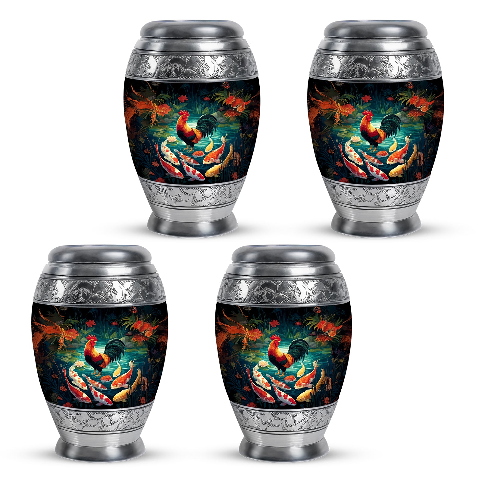 Glossy Black Hen Cremation Urn urn with complimentary velvet bag - regal hen design with crown-inspired accents - 10 inch aluminum urn for cremated remains