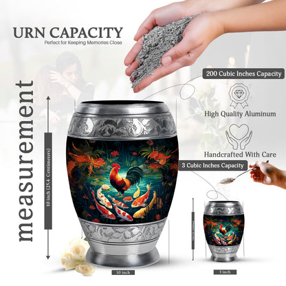 Ebony Hen Cremation Urn lifestyle display on memorial shelf - regal hen design with crown-inspired accents - mini keepsake memorial for portion of cremation ashes